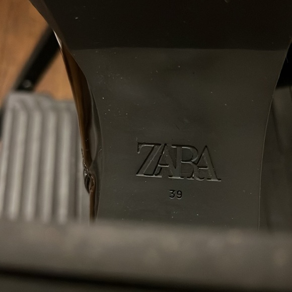 Zara Platform High Stacked Heel Lace-Up Booties Black "Patent" size 39 - Picture 10 of 10